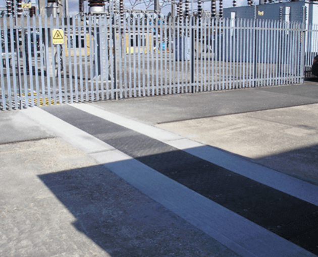 Fibrelite conductive D400 load rated trench covers installed on this high voltage electrical substation.